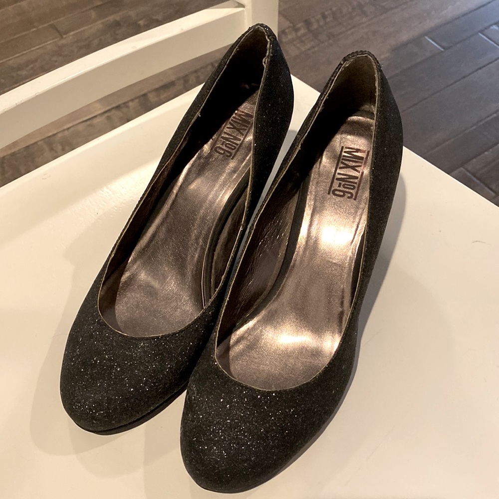 Black Sparkle Heels Womens 11M, Mix No.6 with sparkle finish